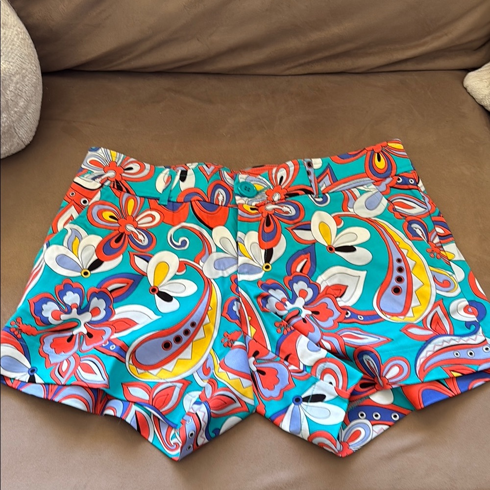 Tracy Negoshian High Waist Blue and Red Shorts